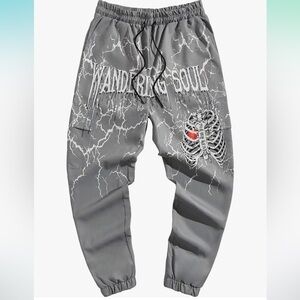 COZYEASE Gray Men's tapered Pants w drawstring elastic waist SZ:S Pockets EUC